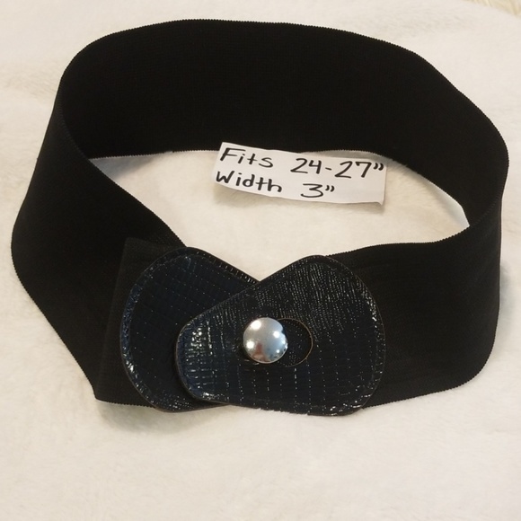 🔆🔅80s 90s Black Leather Retro Punk Goth Grunge Cinch Elastic Belt 24-27"🔆🔅 - Picture 4 of 13